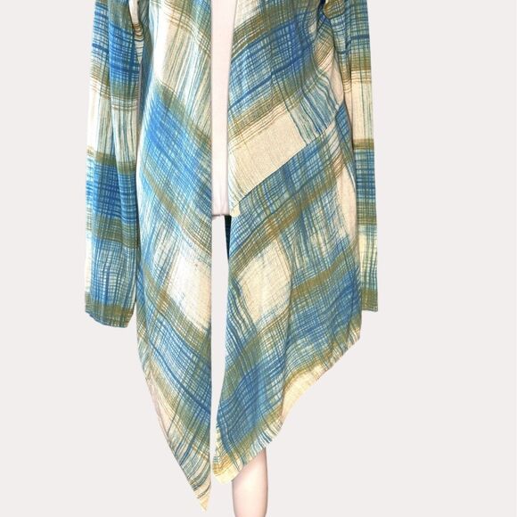 Sparrow Anthropologie Split Back Plaid Open Front Knit Cardigan Blue M bv - Picture 3 of 9